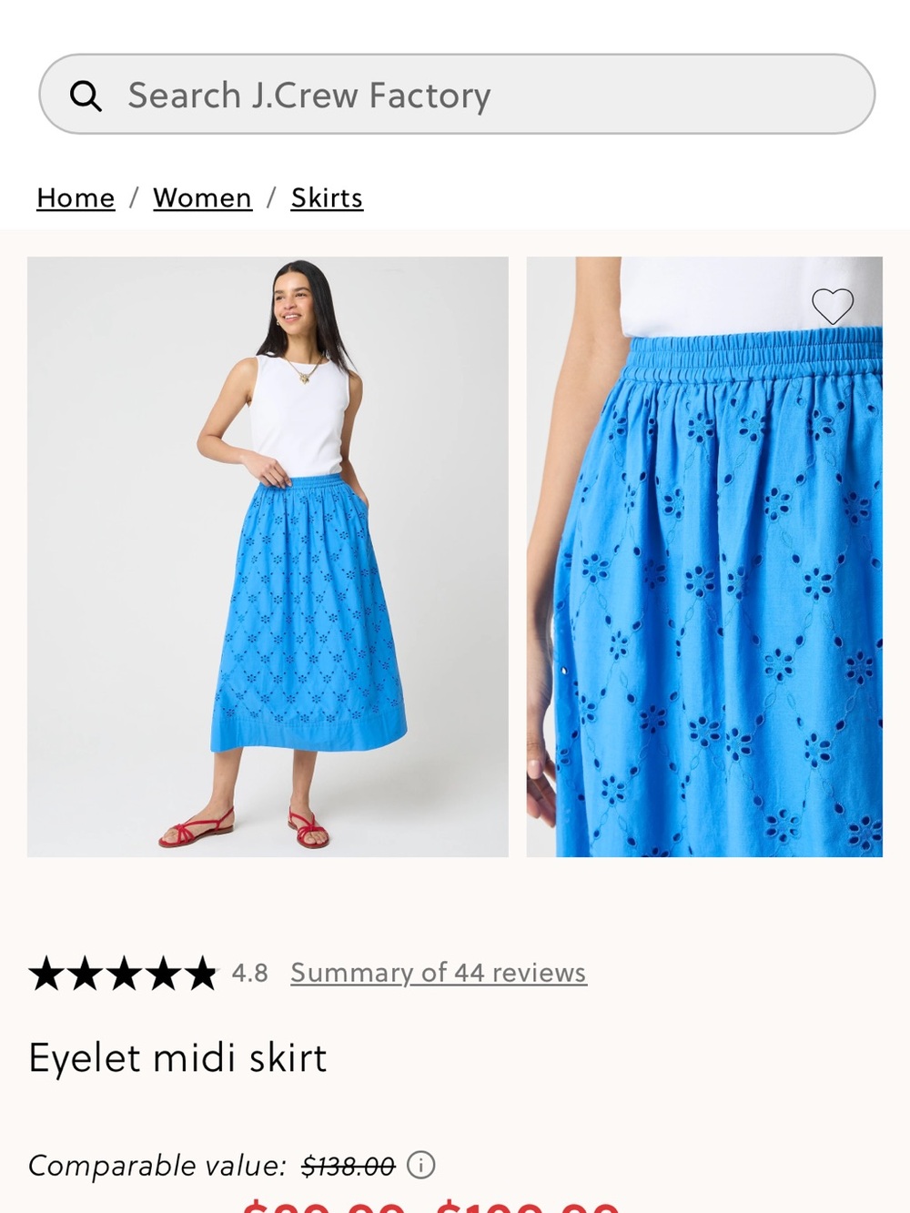 J. Crew Factory Eyelet Midi Skirt in Bright Blue